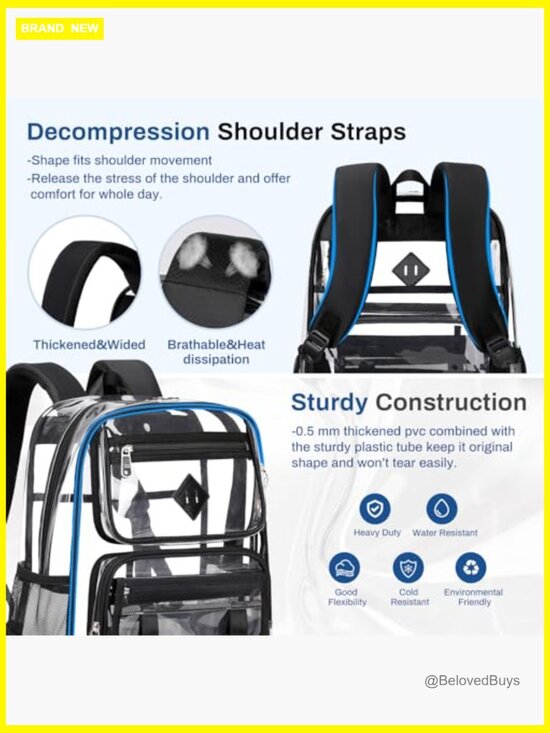 Clear PVC Backpack for School & Stadium Events, Heavy Duty Transparent Bookbag main image 6